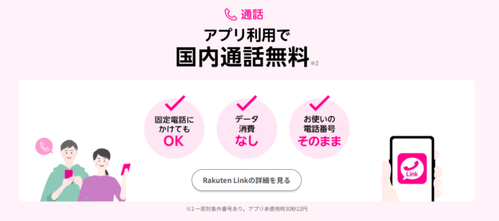 楽天モバイルの国内通話無料のサービス